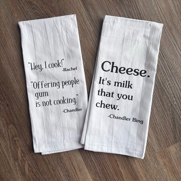 Chandler Bing Quote Kitchen Towels - Black Text on White - Picture 2 of 2